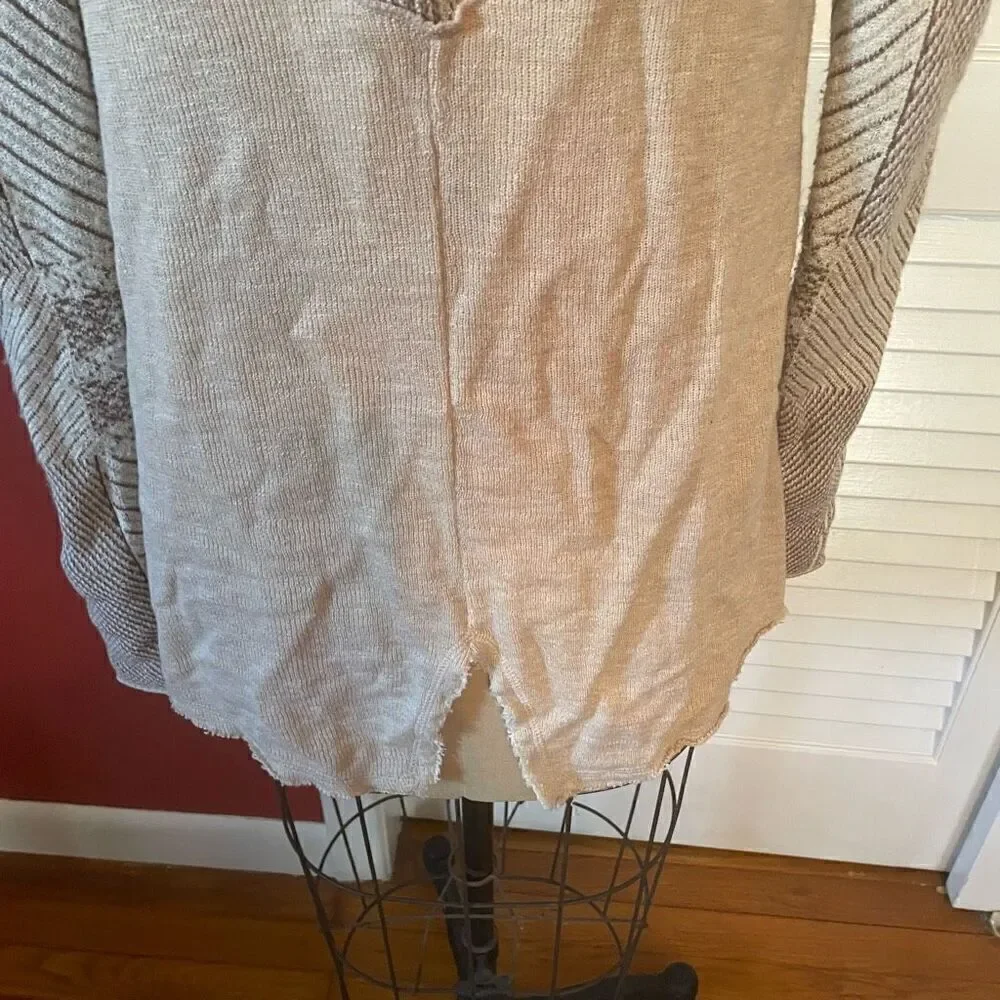 FREE PEOPLE | cream color patchwork raw hem colorblock cardigan S - Picture 7 of 10